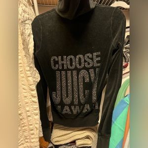 Juicy couture black velour hawaii zip up hoodie Small